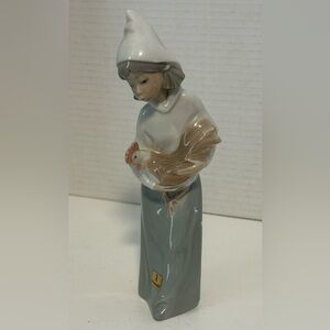 Vtg 1969 Lladro Girl Shepherdess with Rooster 2001 Retired EUC